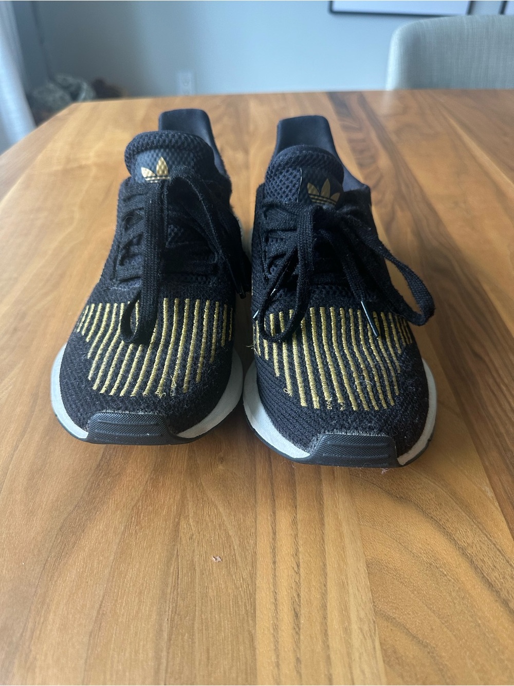 adidas womens Black & Gold Knit Running Sneakers
